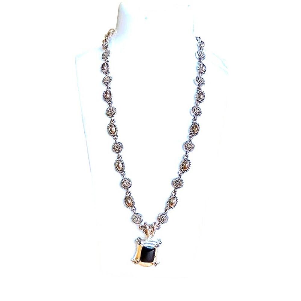 Vintage Avon Silver-toned Pendant Necklace with Rectangle Black Stone